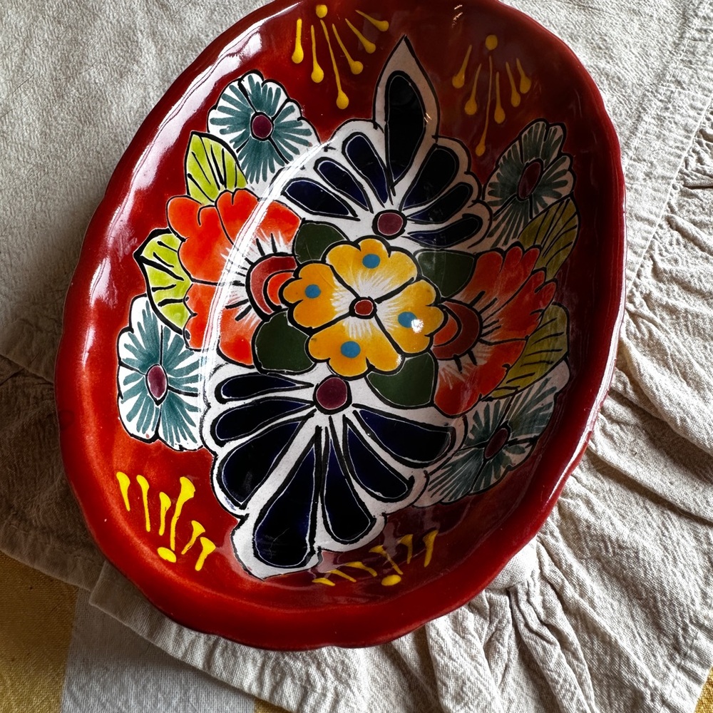 Mexico Handcrafted Floral Ceramic Plate